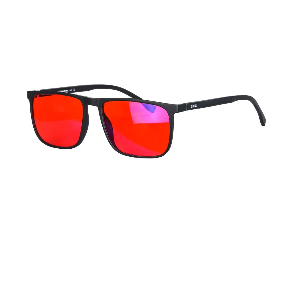 

SHINU Red Lens Sleep Glasses Nighttime Blue Light Protection Glasses Red Light Melatonin Sleep Tr90 Square Frame 137mm Wide