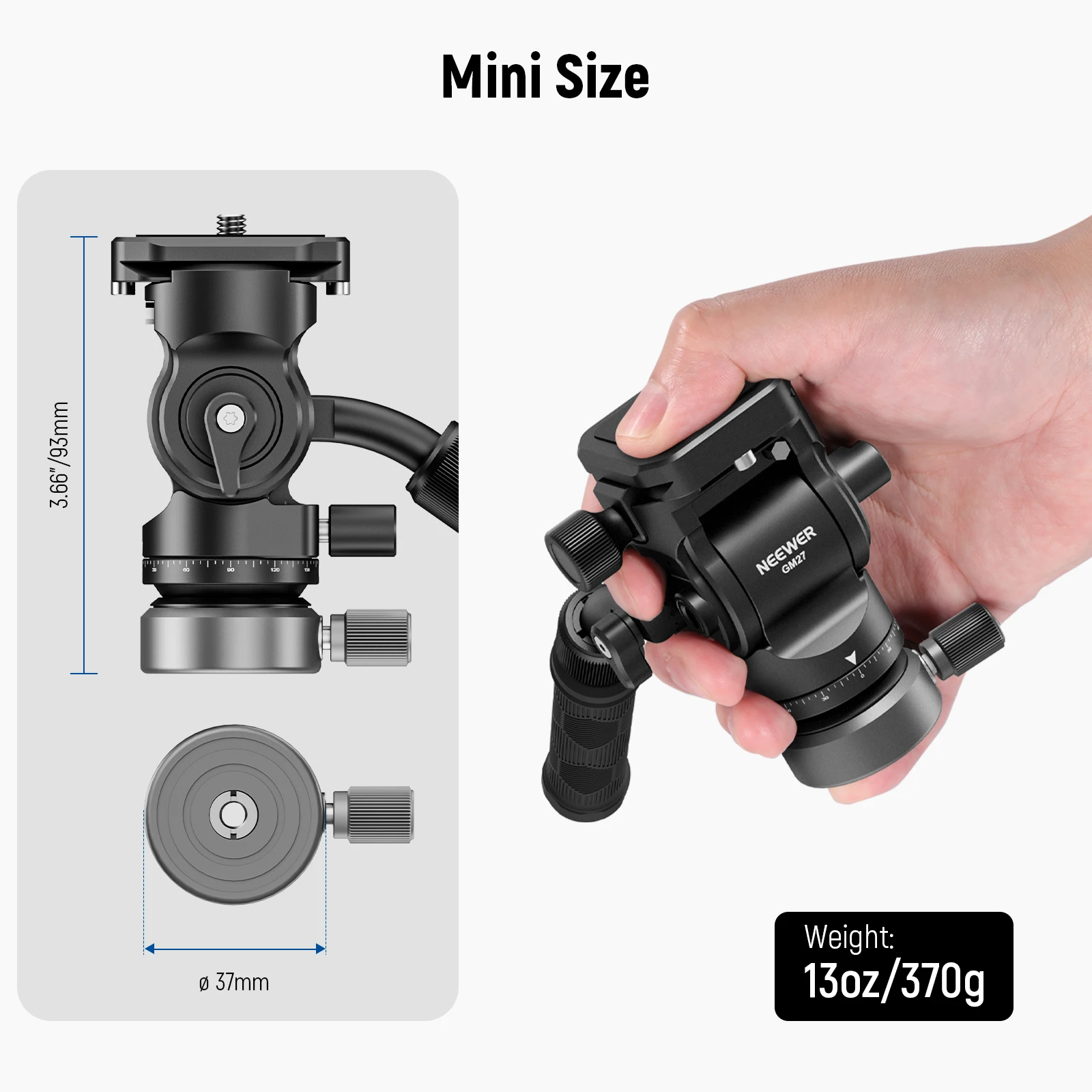 NEEWER Tripod Fluid Head Metal Pan Tilt Head with Arca QR Plate Telescopic Handle for Compact Video Camera DSLR Camera