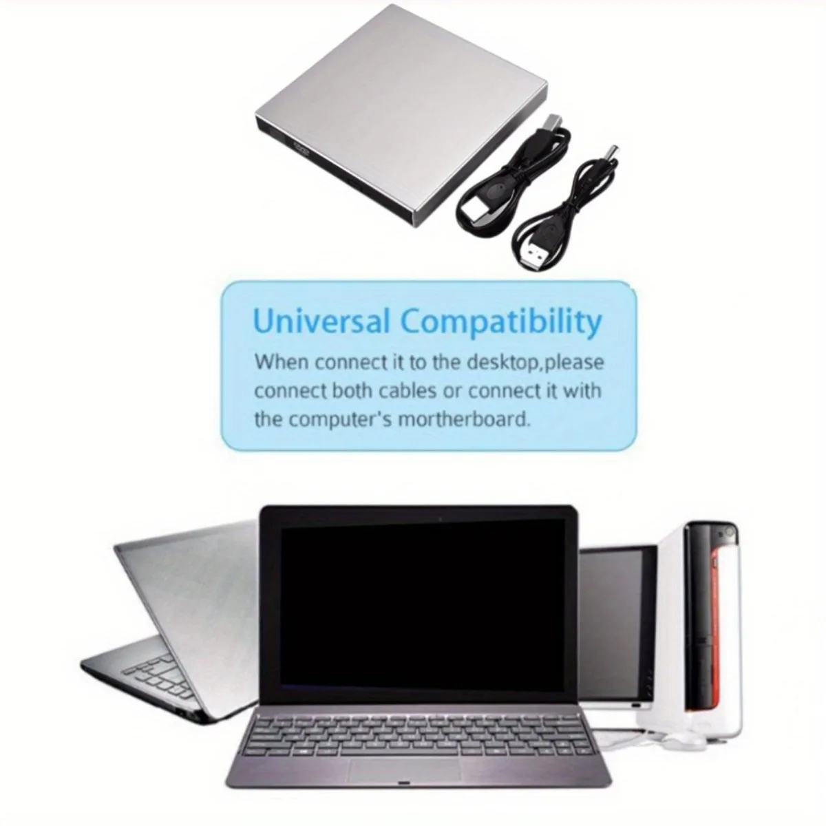محرك أقراص DVD خارجي مدمج USB 3.0 - توصيل وتشغيل محمول رفيع للغاية (مشغل أقراص مضغوطة/موقد) لأجهزة الكمبيوتر المحمولة/سطح المكتب، أسود/فضي