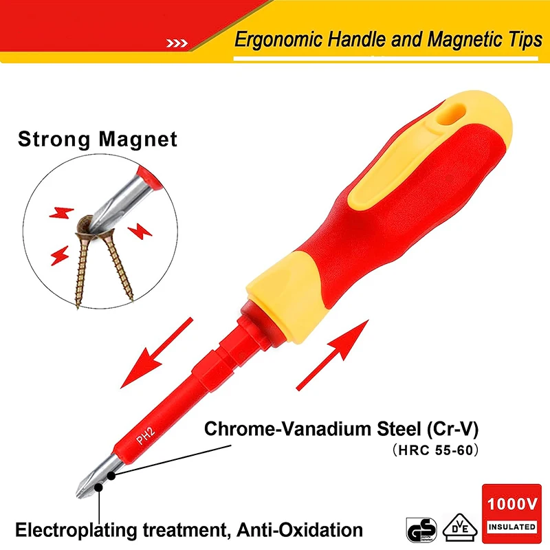 26 In 1 1000V Insulated Screwdriver Set For Electrician Dual Head Precision Removable Magnetic Bits Slotted Torx Hex Square