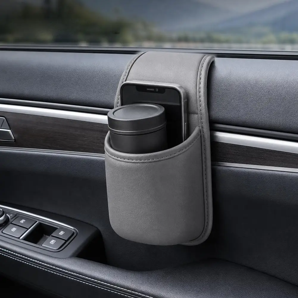 PU Leather Car Door Side Organizer Hanging Storage Bag, Multifunctional Vehicle Cup Phone Key Holder, Space‑Saving Car Storage