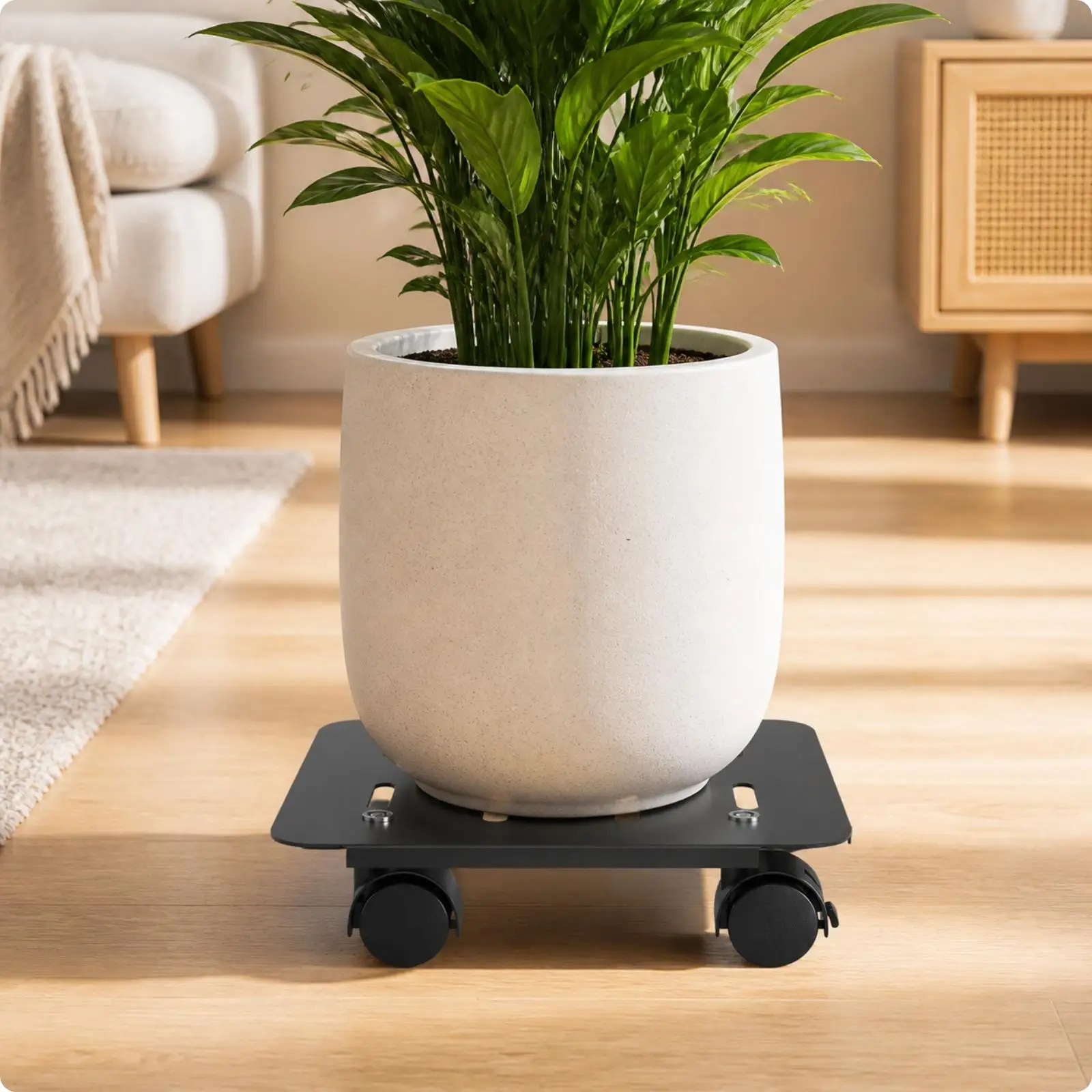 Black Carbon Steel Plant Pot Truck Mobile Tray with Caster Drainage Slots for Balcony Garden Large Pots