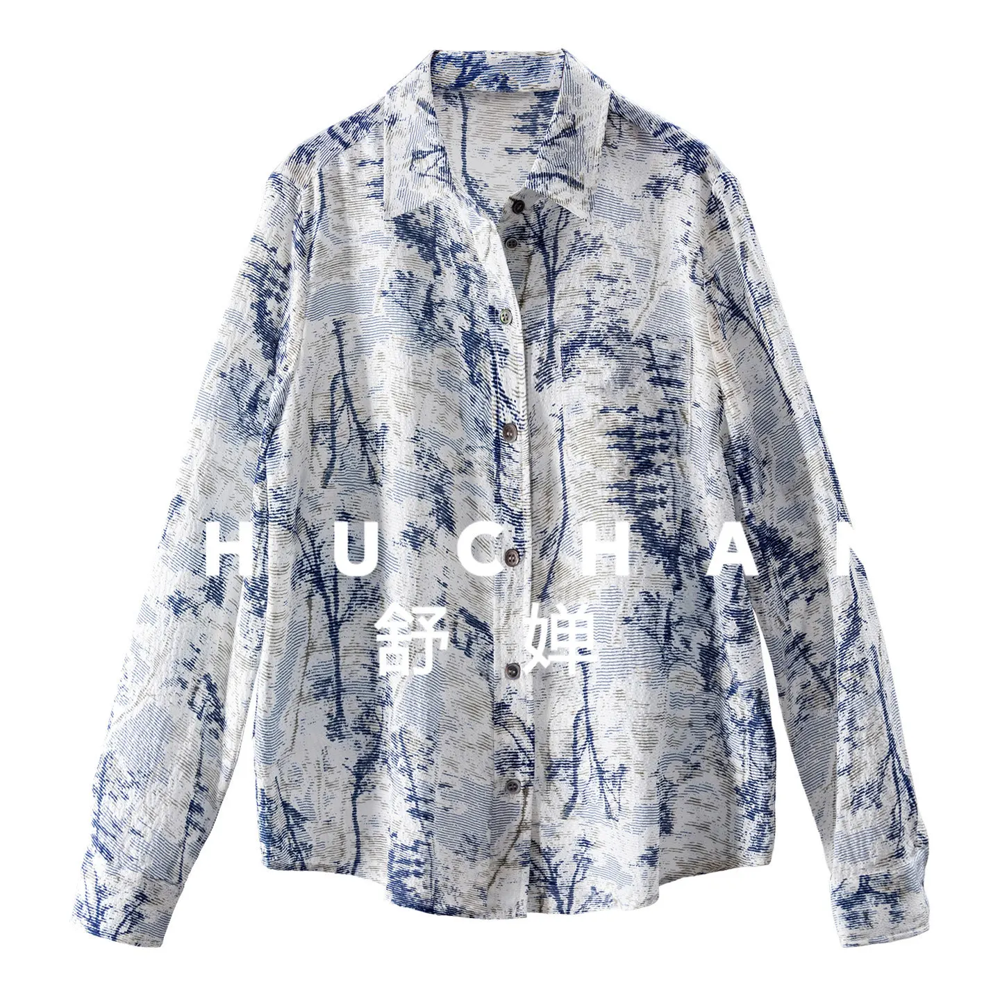 

Рубашка с принтом, ранняя весна 2026, нежная и интеллектуальная, высококачественная, с художественным принтом, 100% натуральный шелк, жемчужный креп, рубашка H, женская 59I3