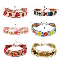 Boho Strawberry Flower Embroidered Bracelet Handmade Braided Bracelet Friendship Wrap Bracelets Thread Woven Wristbands