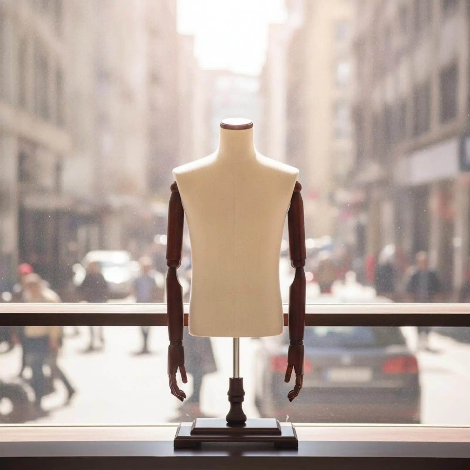 Male Half-Body Mannequin textileCovered Menswear Display Torso Tabletop Mannequin with Stand Countertop for Boutiques