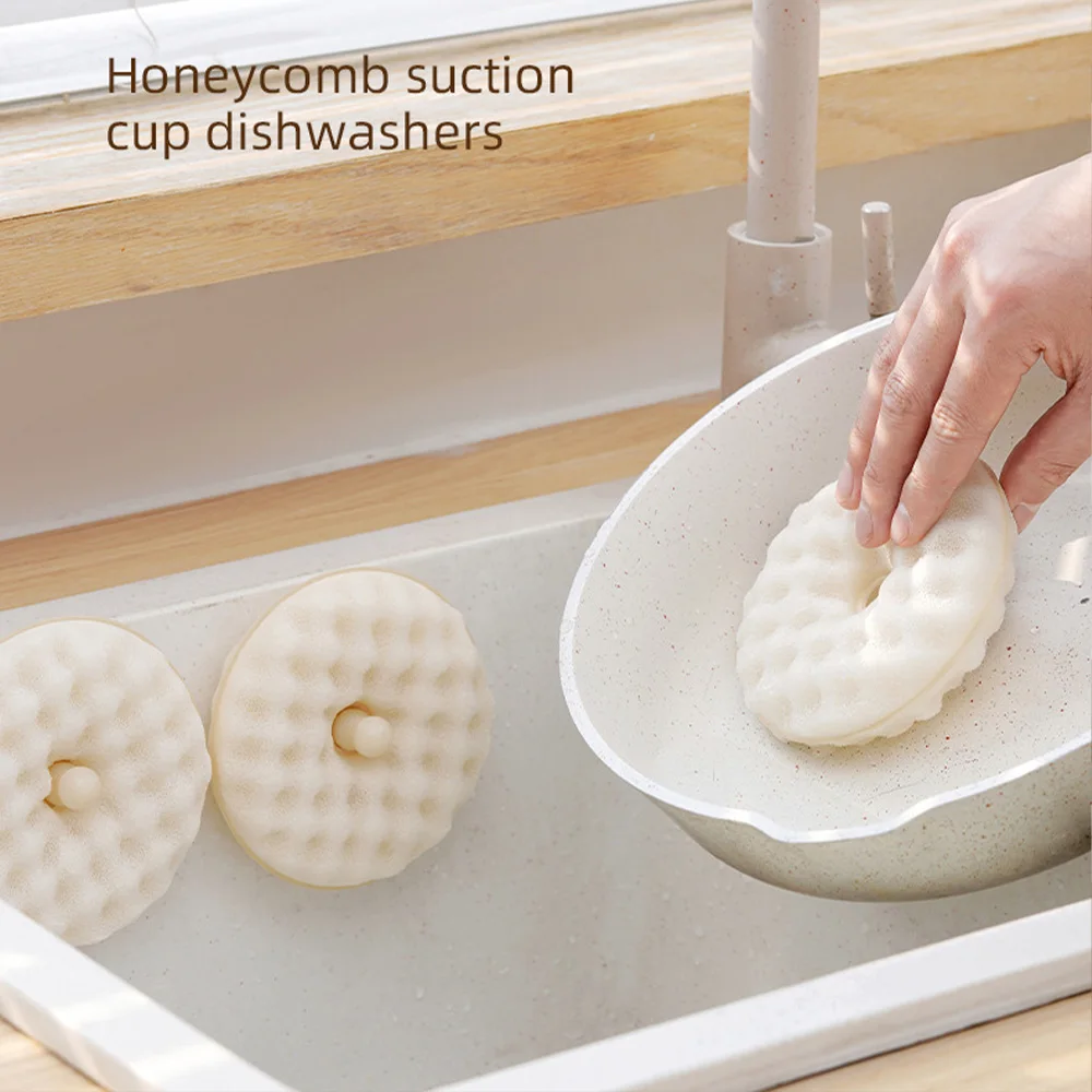 6/8 قطعة مجموعة إسفنجة غسل الأطباق مع كوب شفط على الوجهين قماش الأطباق إسفنجة فائقة الامتصاص لتنظيف المطبخ