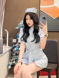 Anime Movie Sexy Nurse Suits Uniform Cosplay Womens Lolita Sexy Costumes Short Sleeve Dress & Hat Set Halloween Cos Party Gifts