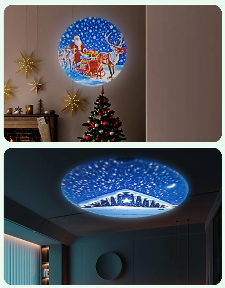 USB Projector Light Christmas Elk Santa Claus Night Light Switchable Pattern LED Projector Lamp for Room Ceiling Window Decor