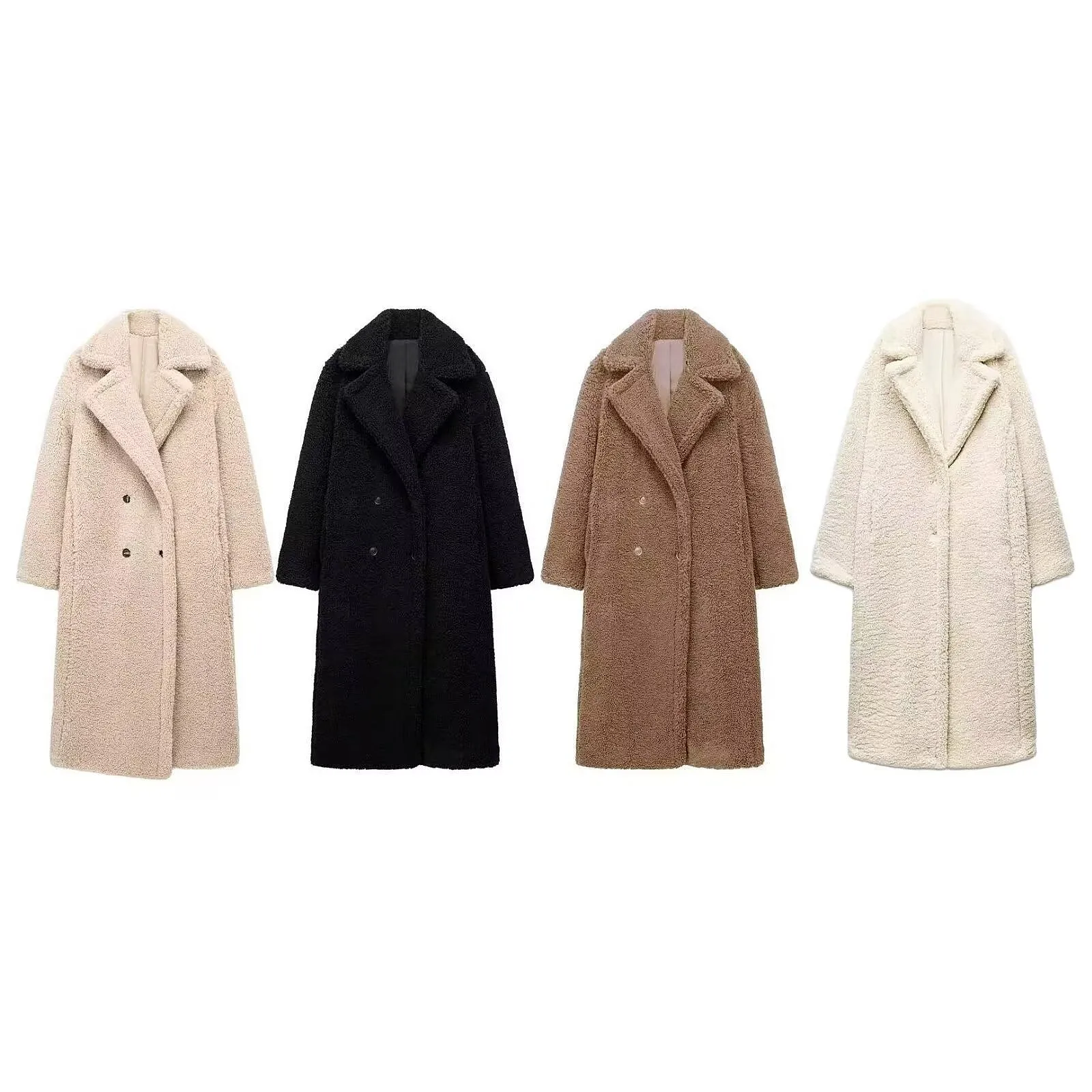 Double Breasted Fleece Lined Winter Coat Warm Thick Overcoat Wool Outerwear for Women Spring Summer