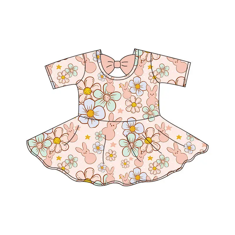 Wholesale Children Clothes Easter Bunny Carrot Pattern Dress Girl Clothing Bow Short Skirt Daily Princess Dress For Girls