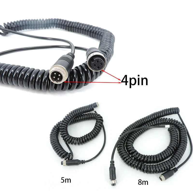 5M 8M Car Video Cable Aviation Spring Line 4-Pin Extension Cord lead Monitor Aviation Wire