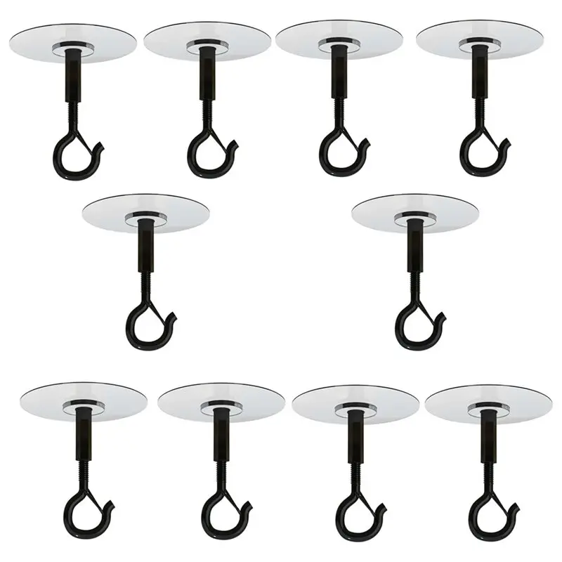 DTA4 10Pcs No Hole No Drilling Adhesive Ceiling Hooks Sticky J Hooks Eye Hook for Wind Chimes Lantern Heavy Duty