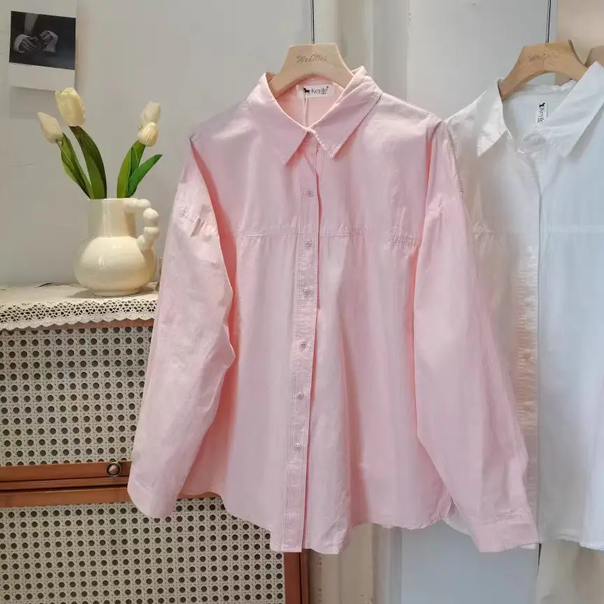

Pure Cotton Long Sleeve Spring Summer New Women's Solid Color Shirt Loose Cardigan Candy Color