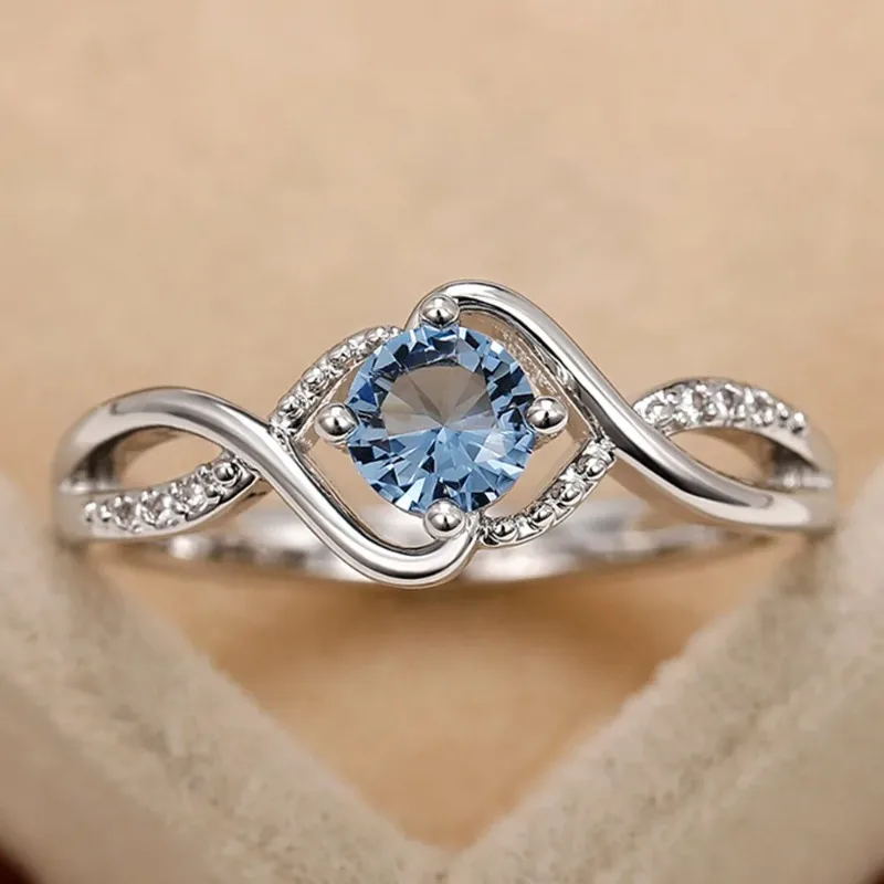 

Wavy Blue Diamond Zircon Ring Niche High-end Light Luxury Index Finger Ring Fashionable Women's Personalized Jewelry