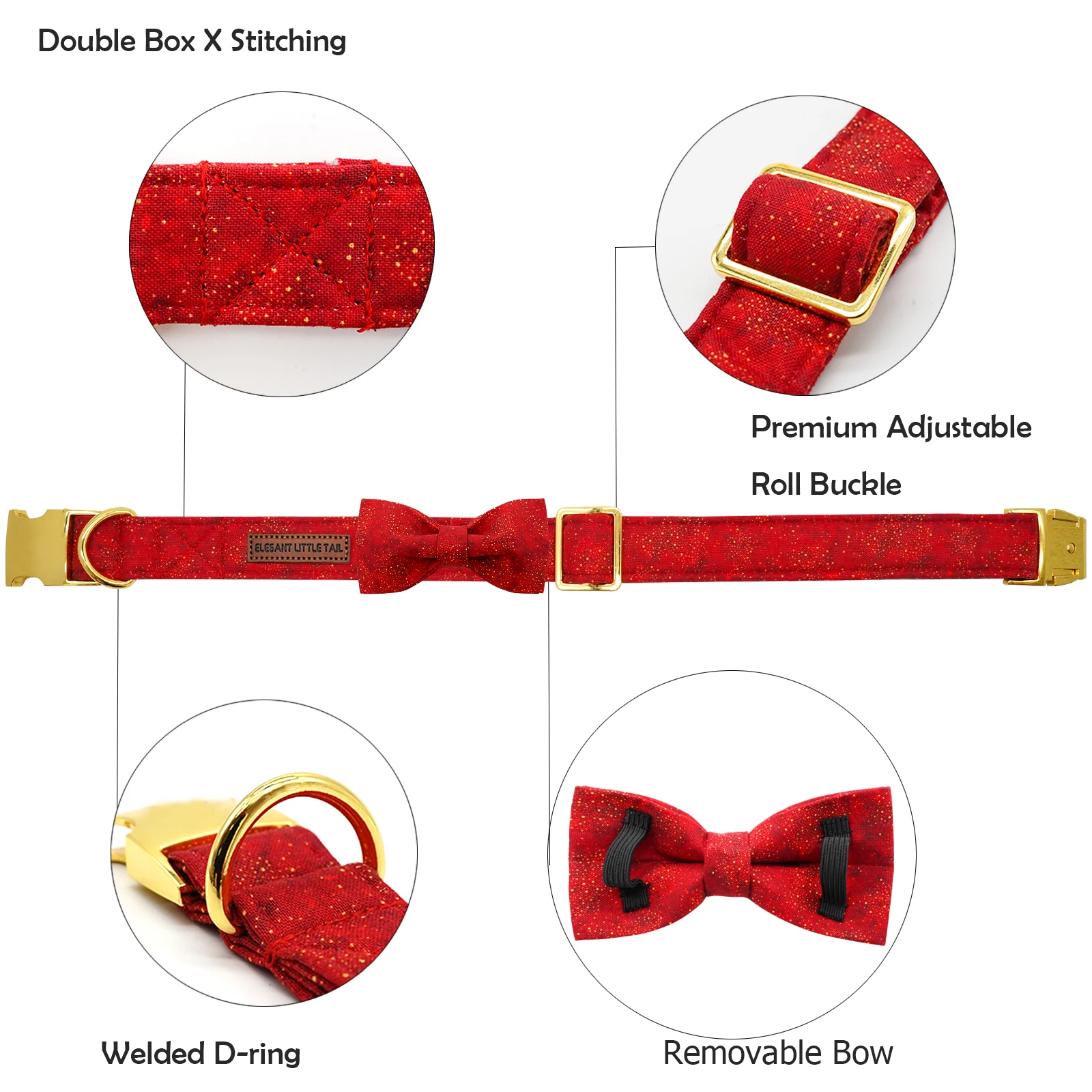 Christmas Dog Collar Red Dog Bow Collar Adjustable Soft and Comfortable Bowtie Collars for Medium Dogs Girl or Boy Pet