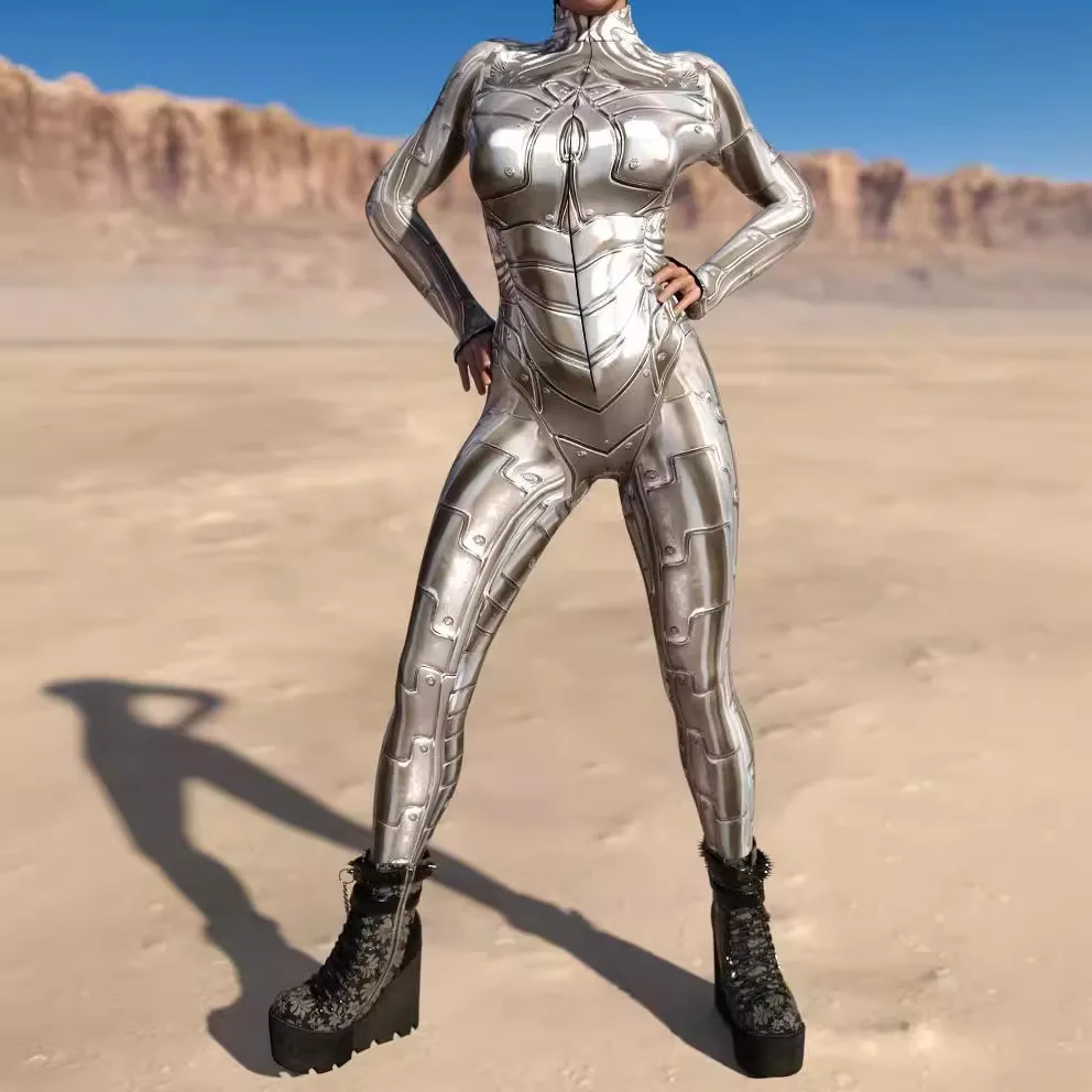 

Women Sexy Mechanical Cyberpunk Jumpsuit Zipper Cat Suit Halloween Cosplay Costume Game Party Outfit Zentai Suit For Female