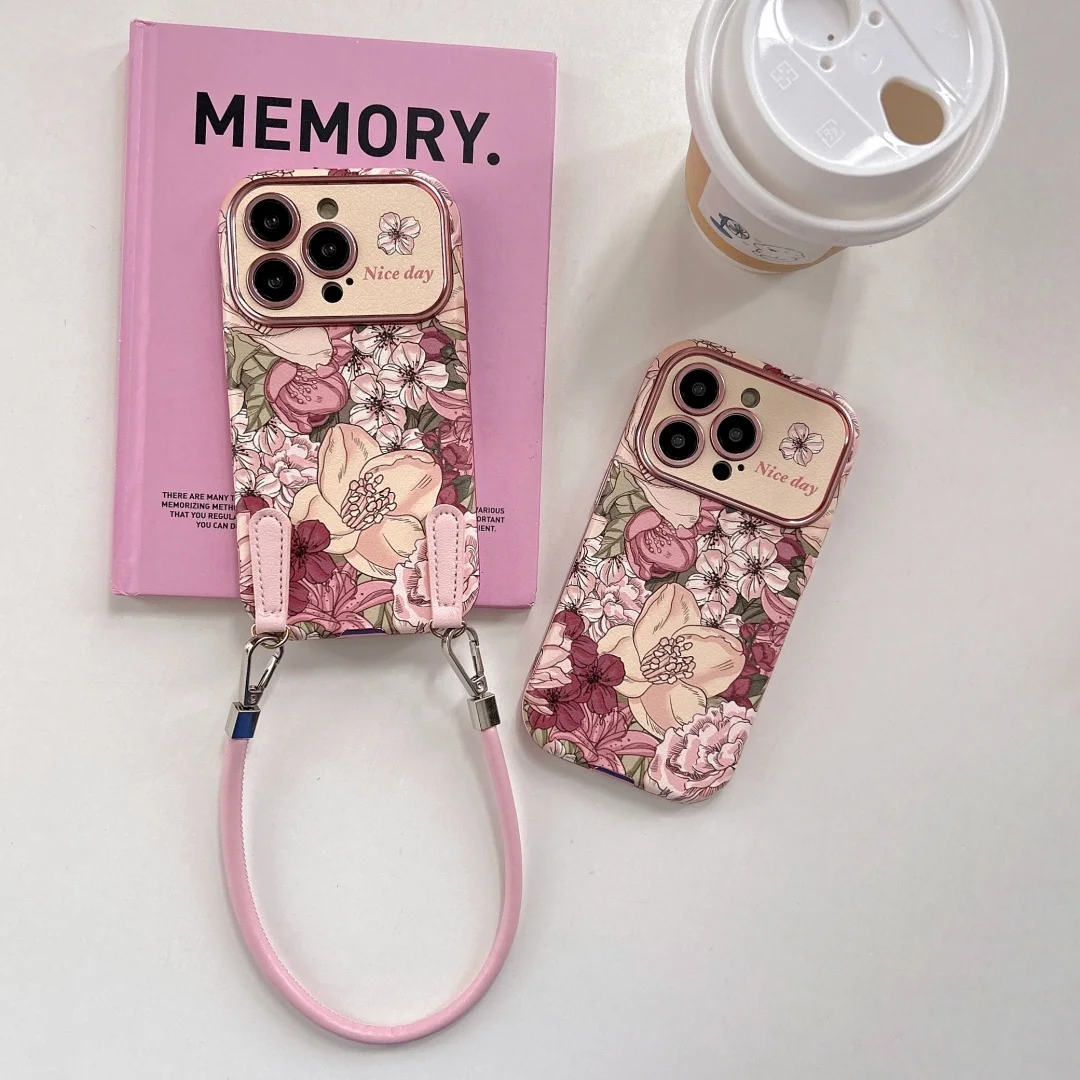 

Oil painting Flower Phone Case For lPhone 16 15 14 Pro Max Camera Lens Protection Soft Silicone Shockproof Cover with lanyard ﻿