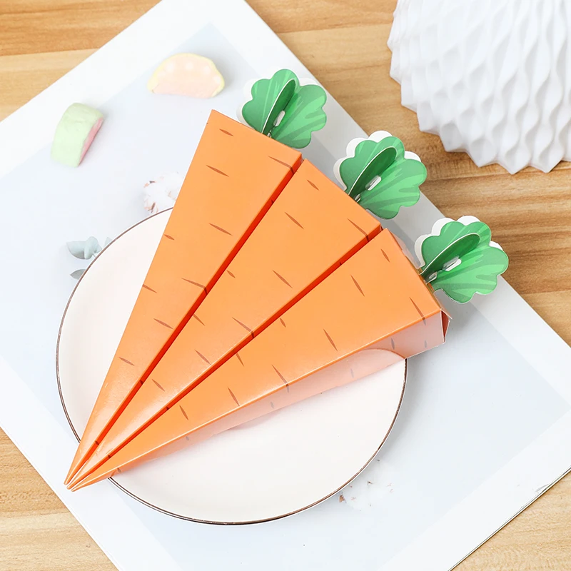 10Pcs Creative Carrot Paper Candy Box Orange Cone Shaped Cotton Candy Snack Packaging Box Easter Party Kids Favor Gift Box Decor