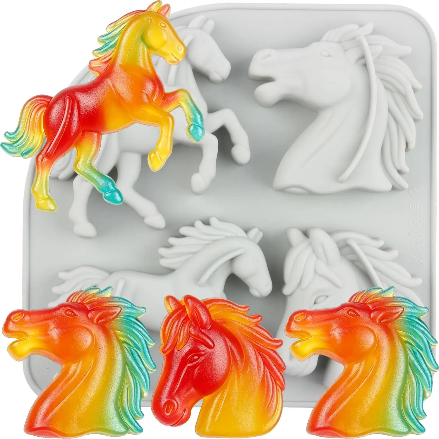 4 Cavity Horse Silicone Molds 3d Running Horse,horse Head Fondant Candy Chocolate Mould Cupcake Topper Cake Decorating Tools