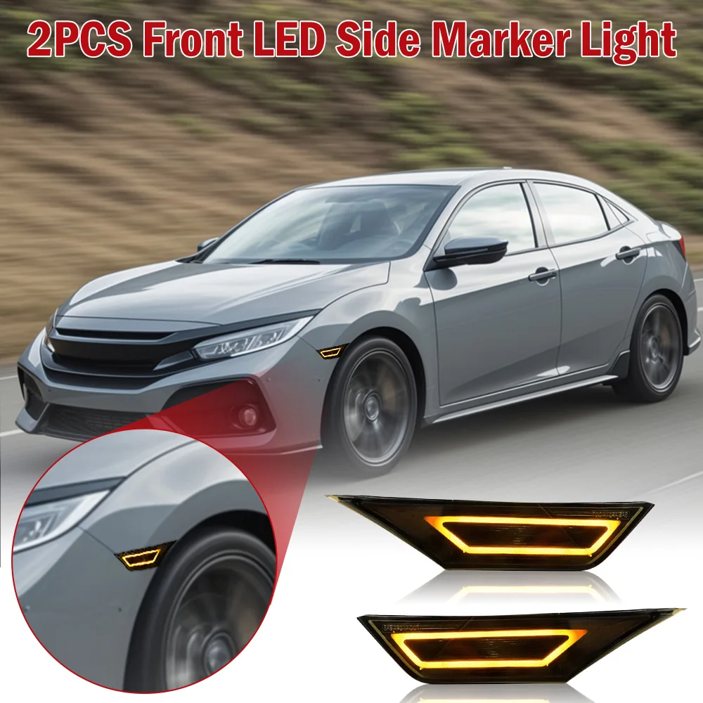 

Pair Smoked Lens Fender Side Marker Lamp For Honda Civic 2016 2017 2018 2019 2020 2021 Full Led Side Marker Light Running Light