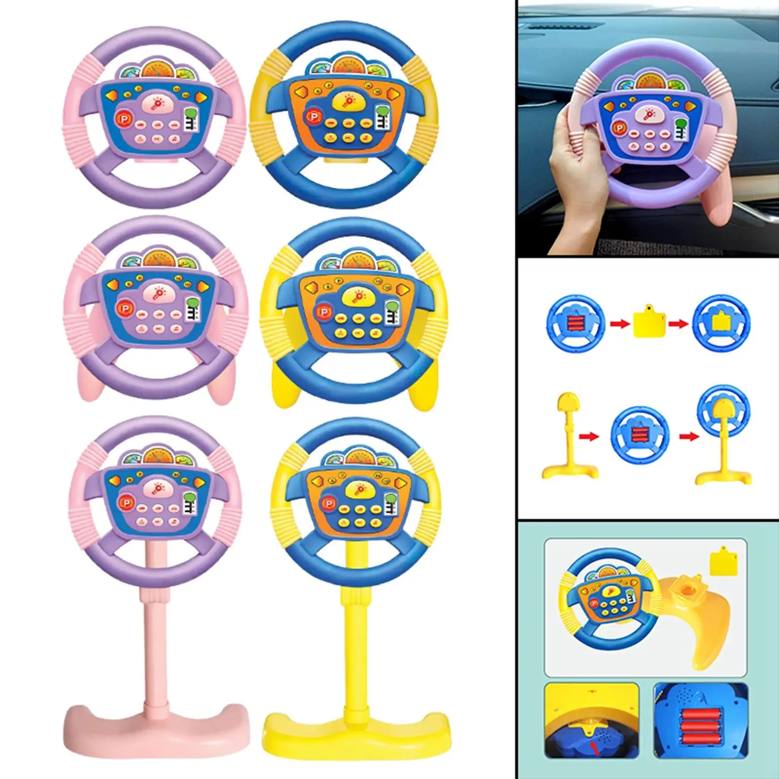 Steering Wheel Toy for Kids Car Seat Back Seat Stroller 360 Degree Rotation Baby Driving Game with Music Light Sound Fun Toy