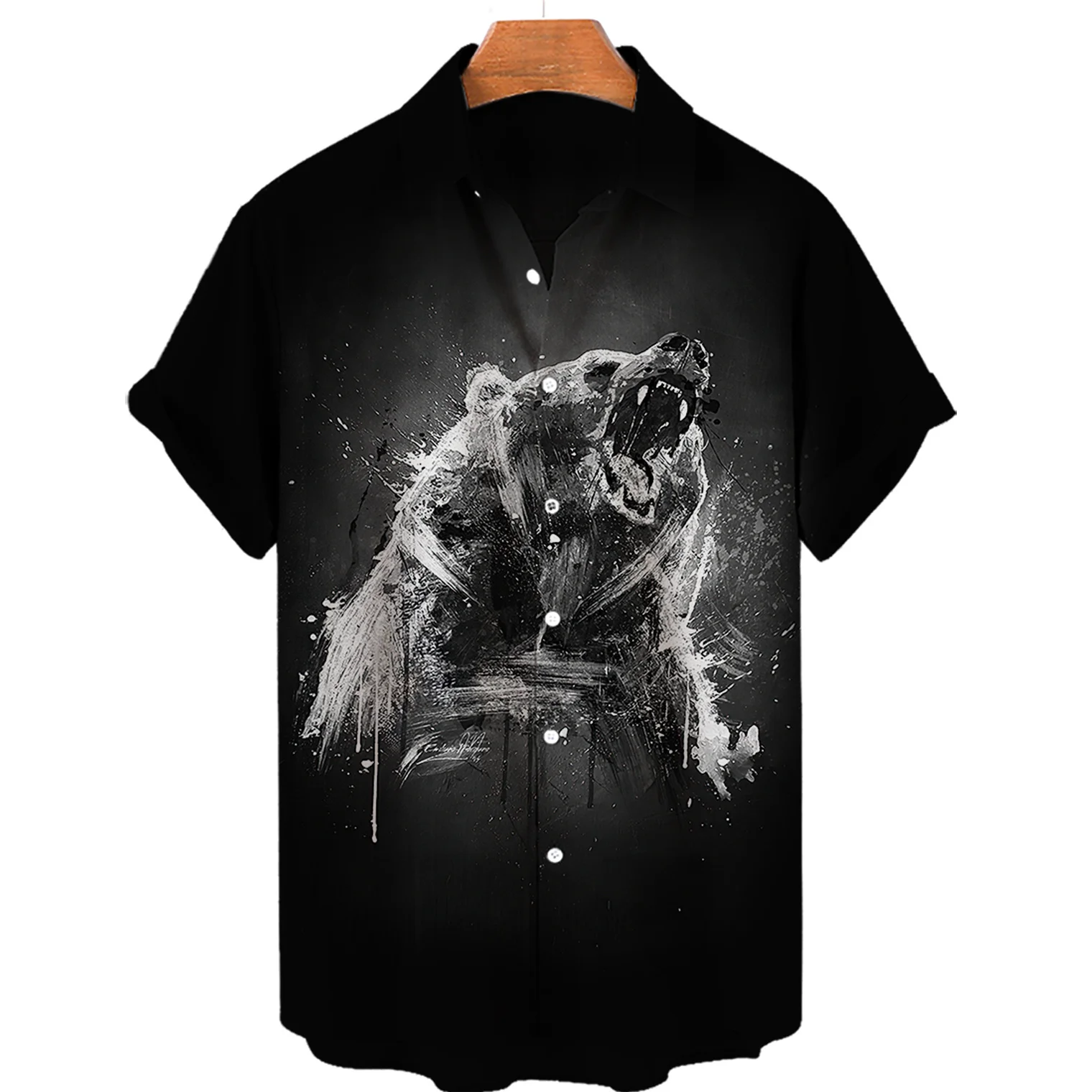 

Vintage Bear Animal Men's Casual Hawaii Shirt 3D Print Short Sleeve Harajuku Streetwear Camisa Male Social Casuais Blouse Men