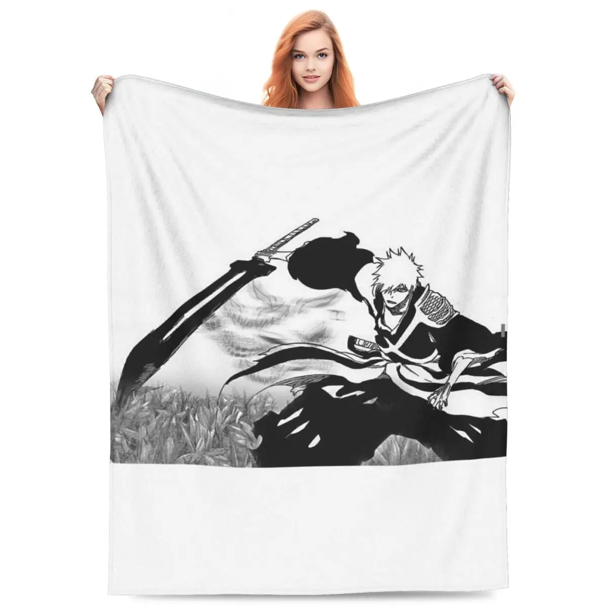 Ichigo Kurosaki Anime Blanket Fleece Sofa Throw Blanket Portable for Home Bedroom Office Throws Bedspread Quilt
