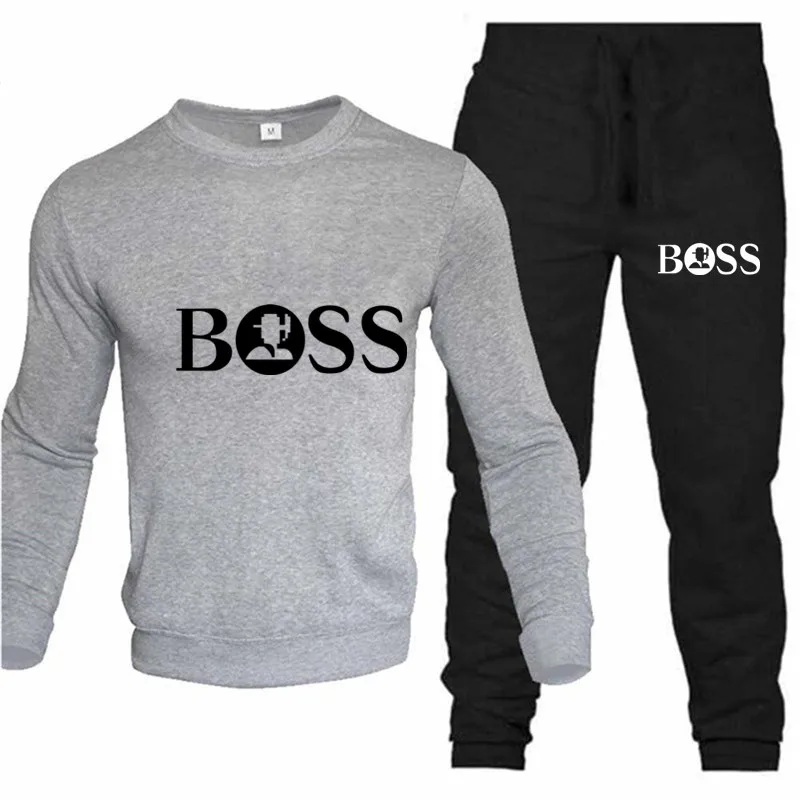 Men\'s Fashion Autumn And Winter Hot Sale Two-pieces Sets Men\'s Casual Sports Suit BOSS Printing