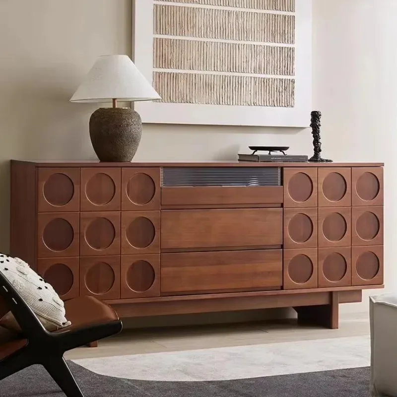 Nordic retro solid wood double door side cabinet, living room small apartment furniture, fashion designer locker