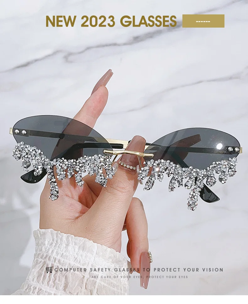 Neue diamantbesetzte Sonnenbrille, klassische Devil's Tears, handgefertigte Flash Diamond Luxus-Glitzer-Sonnenbrille – Detail 1