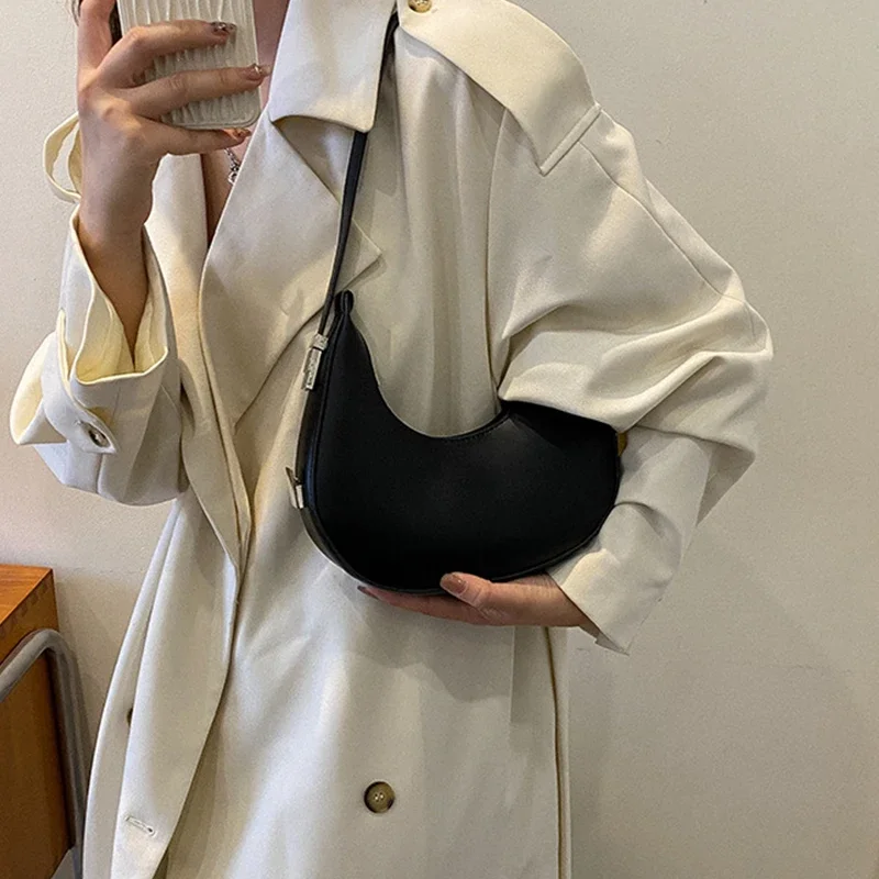 

Female PU Leather Tote Bags Crescent Shape Bag Fashion Luxury Design Solid Color Casual Small Wallet One Shoulder Armpit Handbag