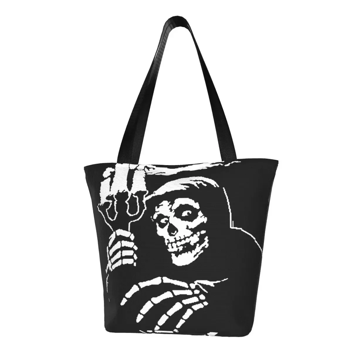 Kawaii Printed Misfits Skull Tote Shopping Bag Recycling Canvas Shopper Shoulder Horror Punk Rock Music Handbag