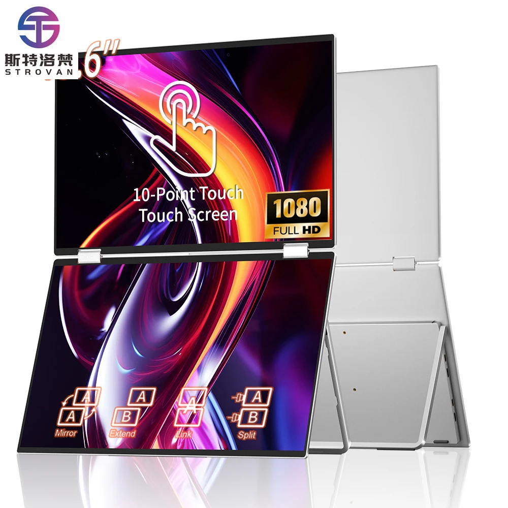 Foldingportable  Dual  15.6 1080P Triple Portable FHD Touchscreen  Luxury Aluminum Alloy Material USB