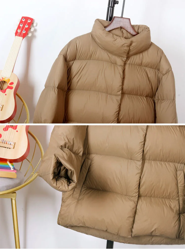 Schinteon Women Ultralight 90% White Duck Down Jacket Stand Collar Coat Casual Loose Winter Outwear High Quality 8 Colors