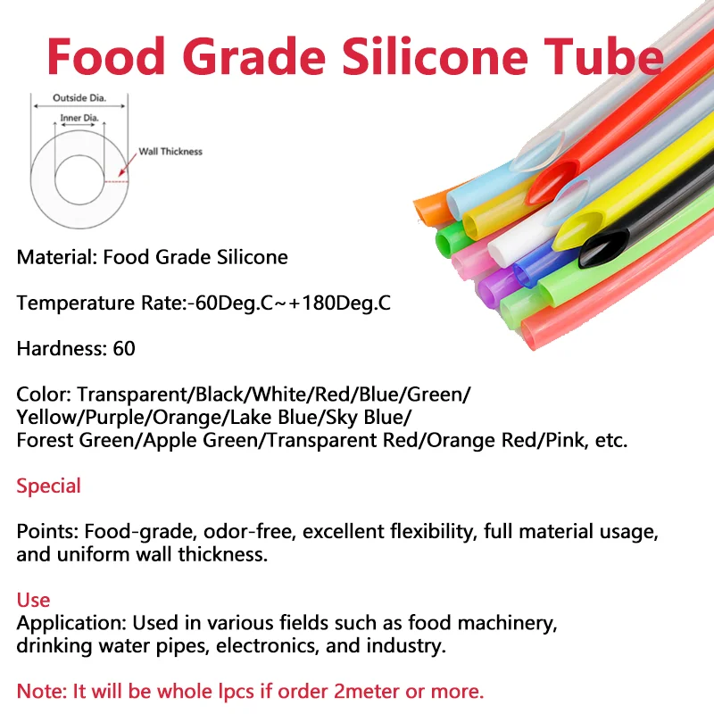 1 M Colorful Silicone Tube ID 1 2 3 4 5 6 7 8 9 10 12 14 16 18 20 25mm Plumb Food Grade Tubing Flexible Drink Pipe Water Hose