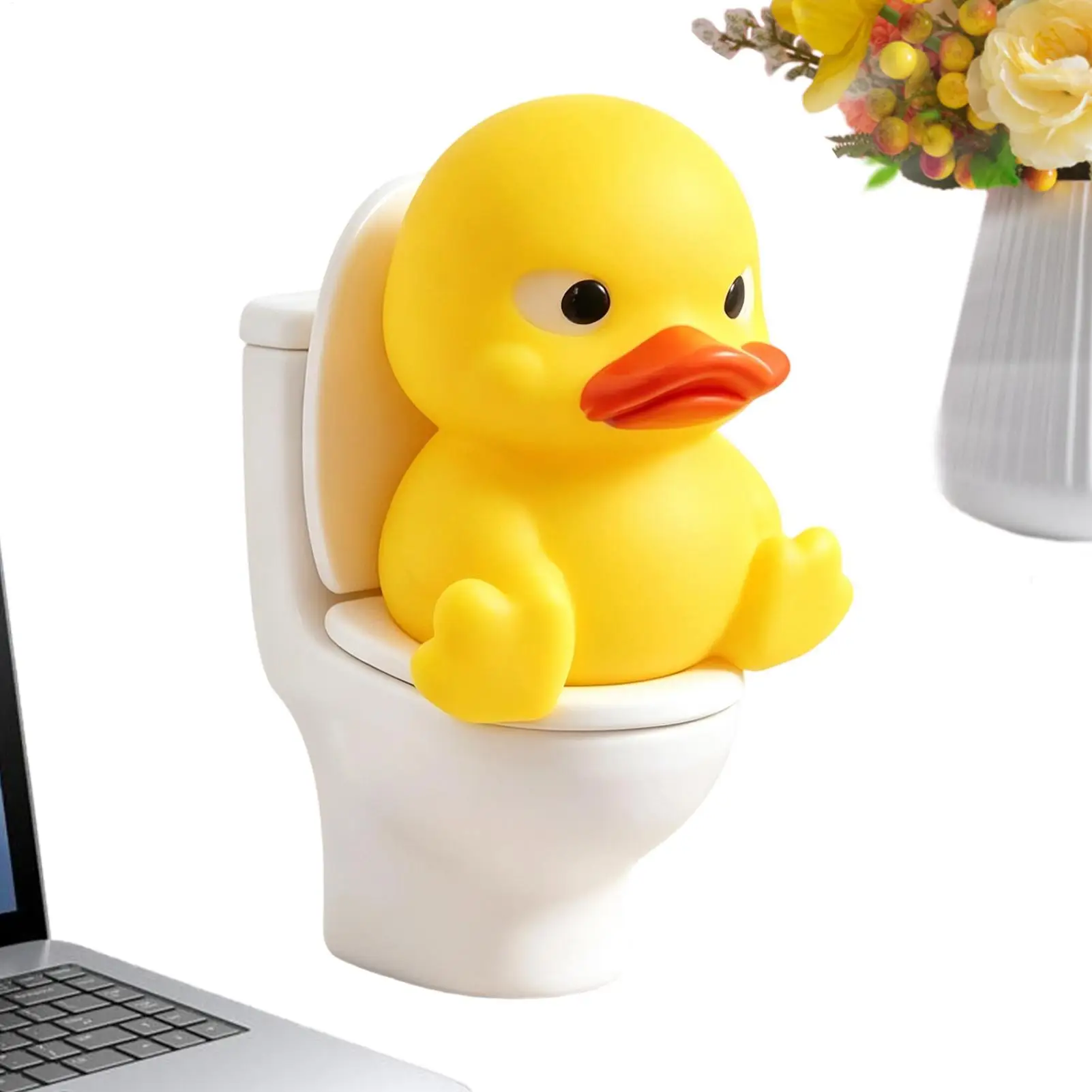 Animal On Toilet Figure Miniature Duck Figurine Bathroom Decor Cute Animal Figure Sitting On Toilet for Home Bathroom Living