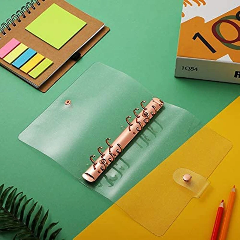 2 Pcs A6 PVC 6-Ring Binder Cover Rose Gold Soft Notebook Cover Transparent PVC Notebook Shell 6-Hole Loose Leaf Cover