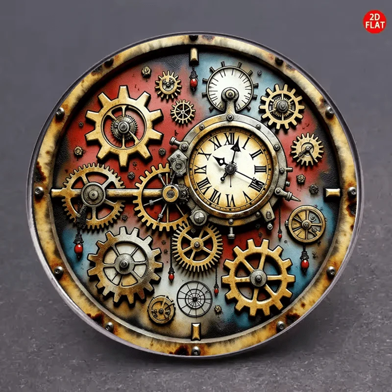 2D Flat Steampunk Gear Aluminum Metal Sign - Unique Wall Art for Home Office Bar Man Cave Christmas Birthday Party Gift