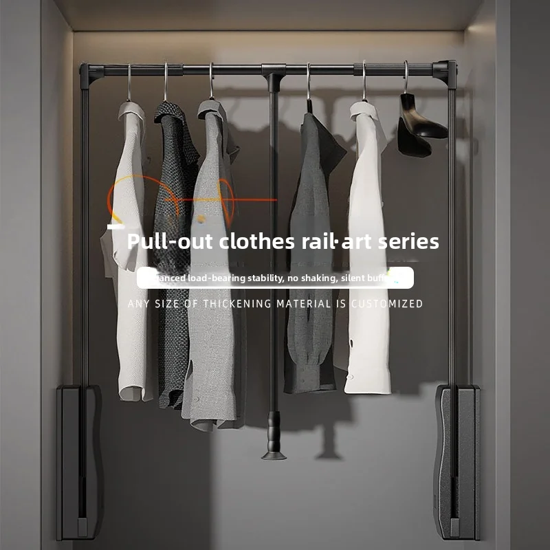 Pull Down Clothes Hanging Rail, Soft Close Wardrobe Lift Hanger, Auto-Return Retractable Closet Clothes Rod