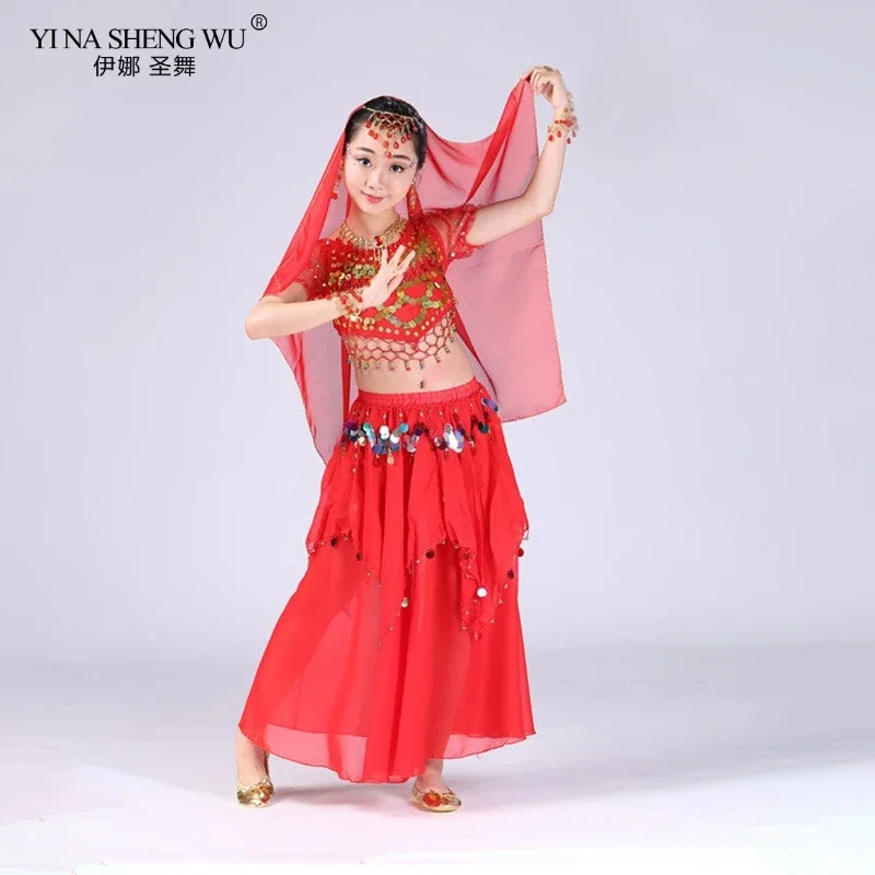 Performance Girls Belly Dancing Costume Set Kids Indian Dance Girl Bellydance Costume Dancewear Girl Egypt Dance Costumes 4pcs