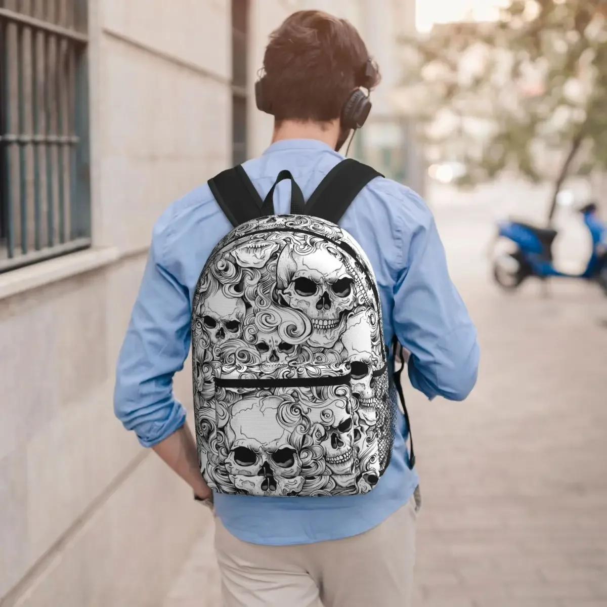 Black White Human Skull Sketching Art Student Backpack School Bag Hiking Travel Daypack for Boys Girls Bookbag Shoulder Bags