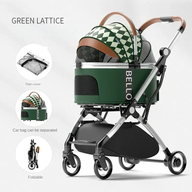Small and Medium-sized Pet Stroller Outdoor Dog Cart Detachable Lightweight Foldable Aluminum Alloy Shock-absorbing Dog Cart