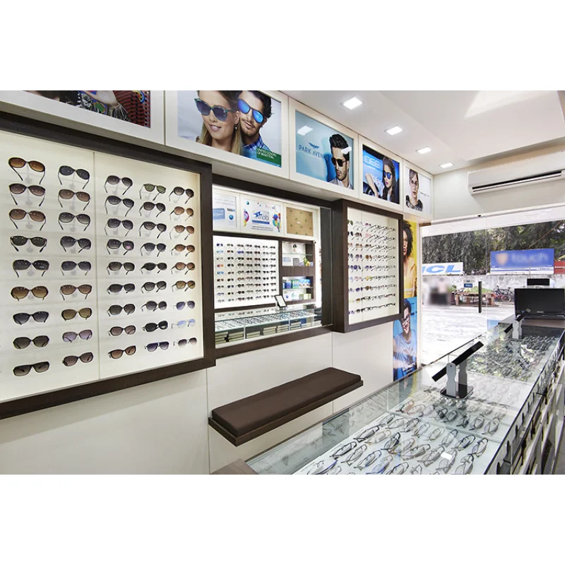 (Disesuaikan) Fashion desain baru optik toko dekorasi Interior toko harga eceran tampilan kayu nampan meja rak optik