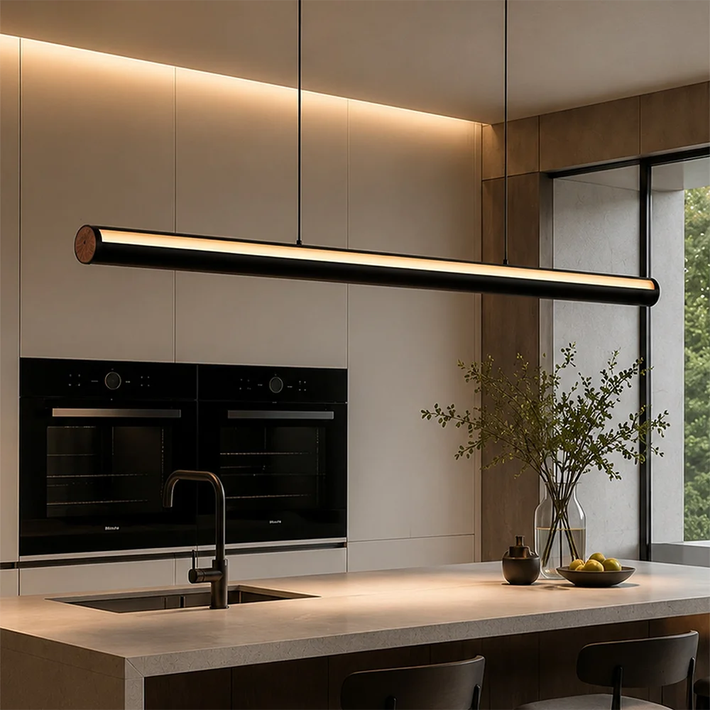 Italian Linear Pendant Light Black LED Restaurant Chandelier Minimalist Office Long Bar Dining Room Chandeliers Kitchen Lamps