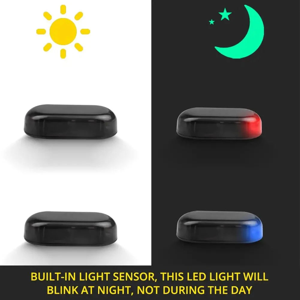 Solar Powered Car Fake Security Light Super Bright Simulated Dummy Alarm Blue/Red Light Wireless Warning Anti-Theft Caution Lamp