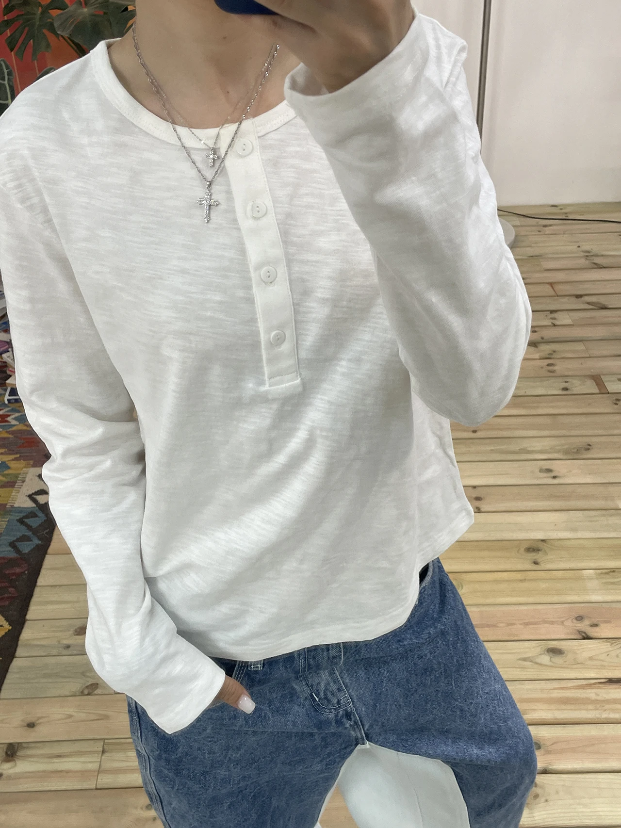 

Simple round Ne Long Sve Bamboo Cotton Base irt Casual Sle Women's T-irt Early Autumn New Arrival Inner Wear Top