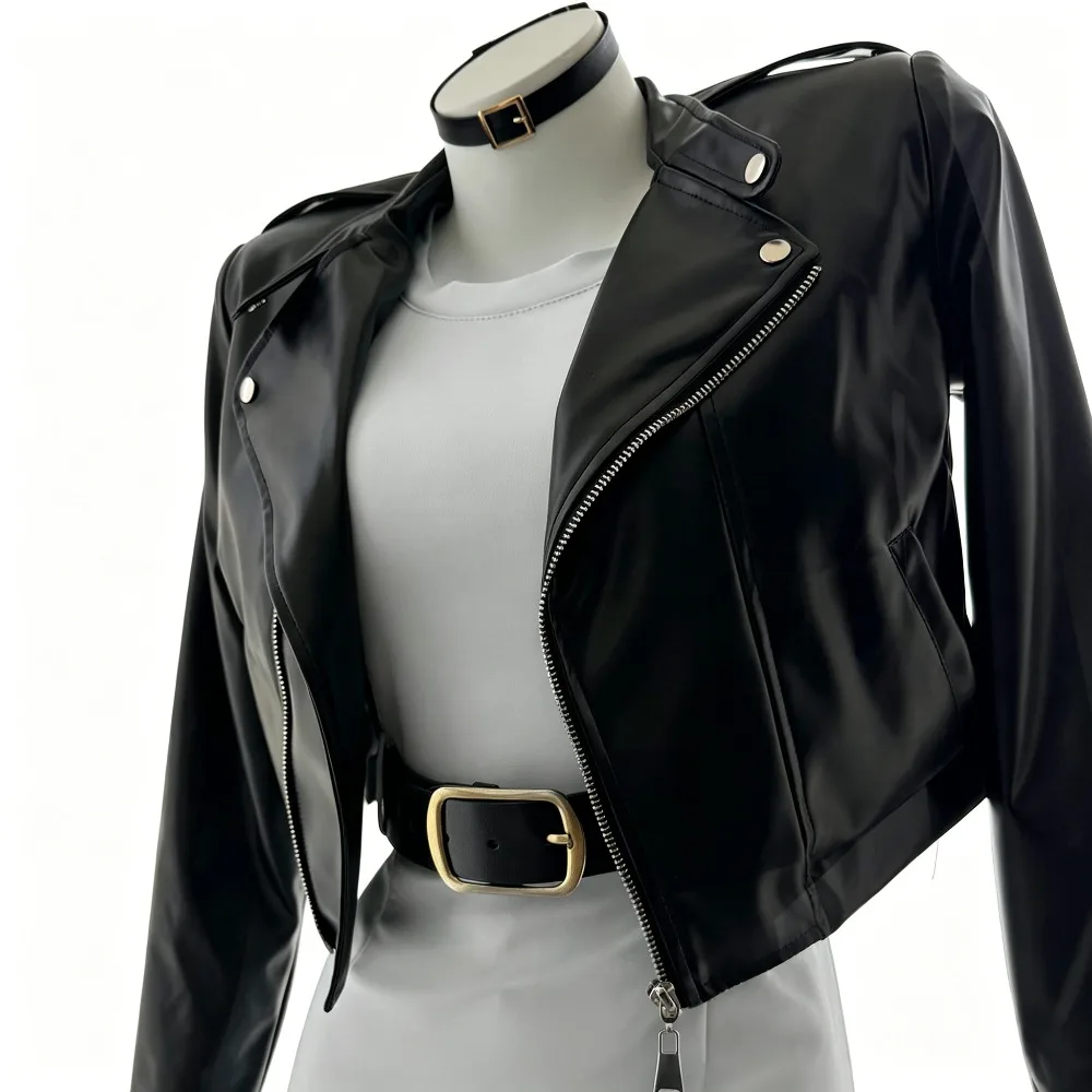 Smoking Behind the Supermarket with You Yamada Tayama Full Cosplay Costume Set, Women Cool Motorcycle Leather Jacket Outfit - view 3