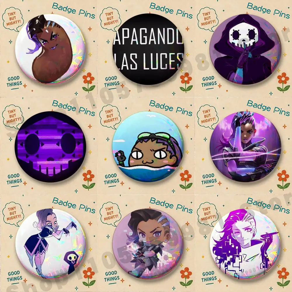Hacker Sombra O-Overwatch Badges Cartoon Character Pins Brooch for Bag Shoes Decoration Jewelry Gifts