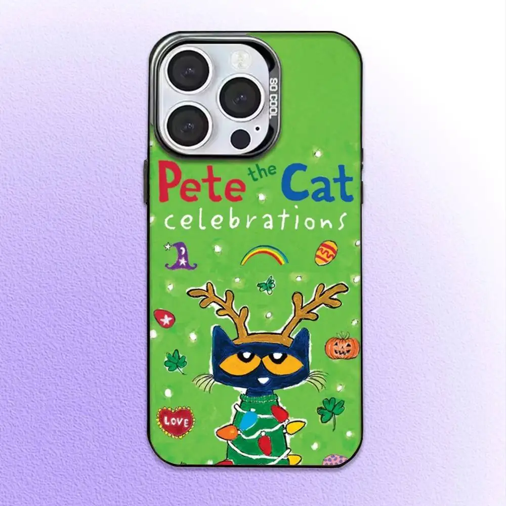 حافظة هاتف لطيفة على شكل قطة من P-Pete لهاتف iPhone17,16,15,14,13,12,11 Plus، Pro Max غطاء مقاوم للصدمات باللون الأسود غير اللامع