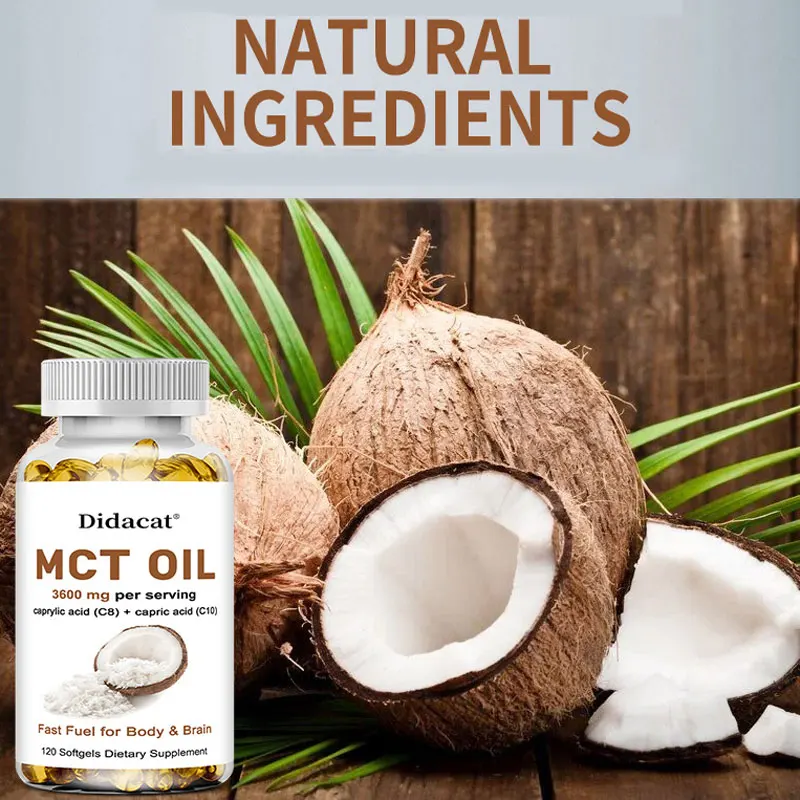 Cápsulas de aceite puro MCT 3000 mg, suplemento Keto de coco, combustible cerebral C10 y C8, suplemento dietético sin GMO ni gluten